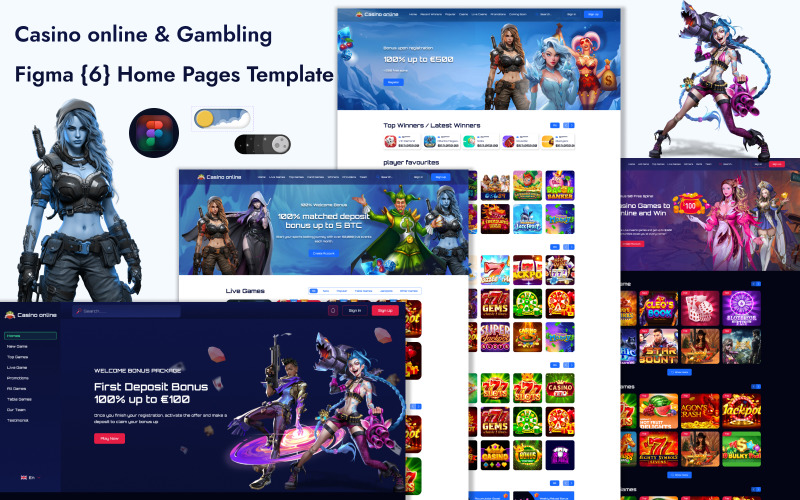 Casinò online e giochi d'azzardo Figma {6} Modello di home page