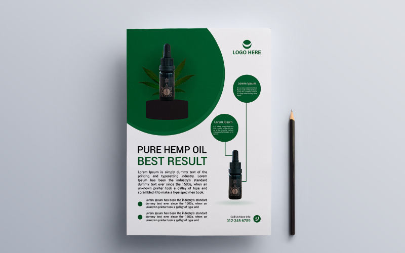 Modèle de conception de flyer de produits CBD ou conception de dépliant sur les avantages de l'huile de chanvre