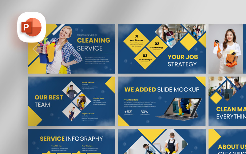 Шаблоны презентаций Bubble Geometric Cleaning Services Шаблоны презентаций PowerPoint
