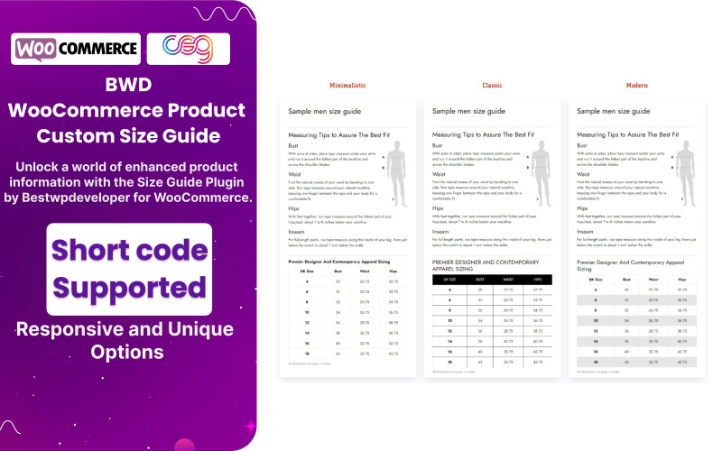 BWD Ürün Özel Boyut Kılavuzu WooCommerce İçin WordPress Eklentisi