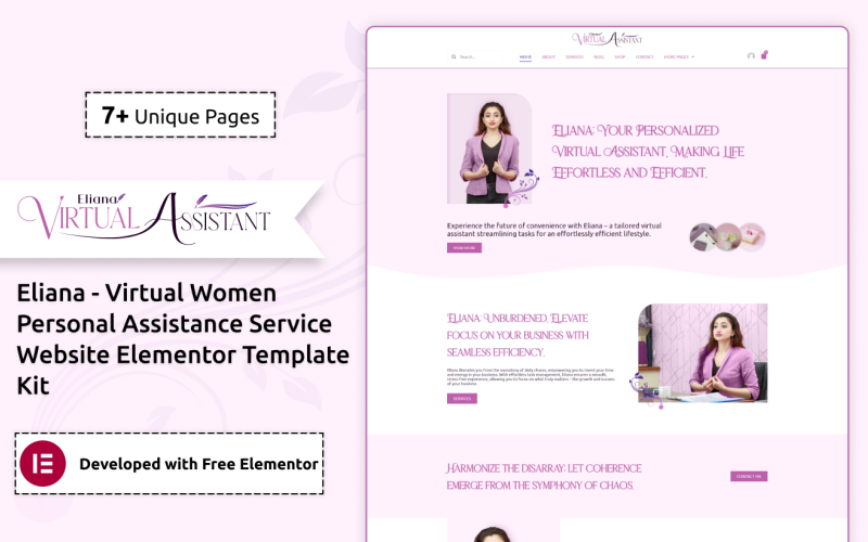 Eliana Women virtuele assistentie WordPress Elementor-sjabloonkit