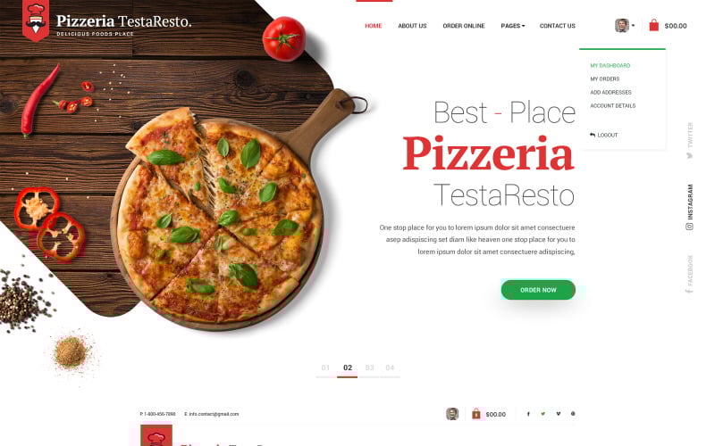 Шаблон Woocommerce Піцерія TestaResto.