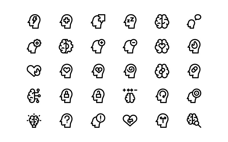 Conjunto de iconos de salud mental de estilo de línea listo para usar