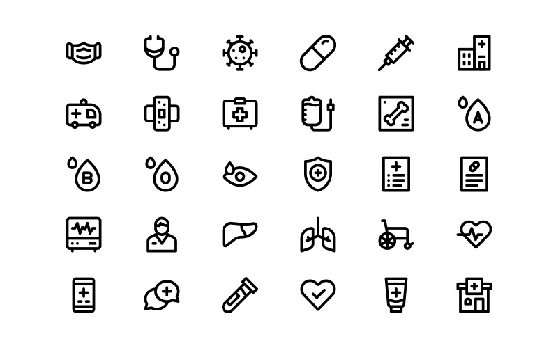 Klaar voor gebruik lijnstijl gezondheidszorg icon set