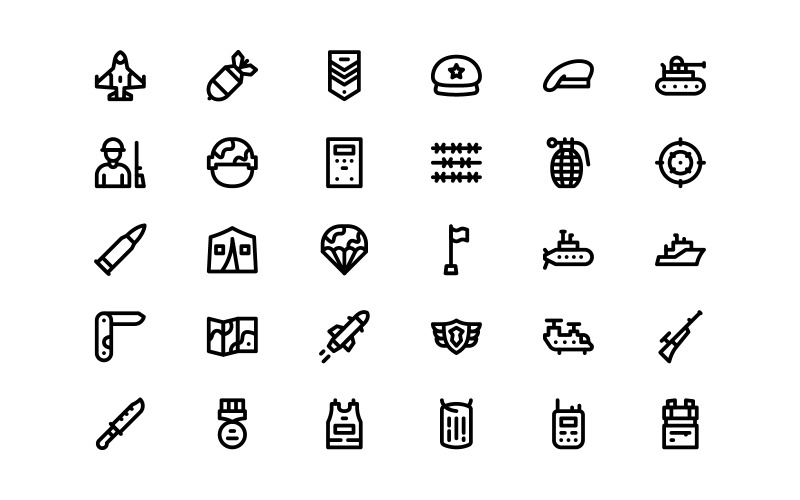 Klaar voor gebruik lijnstijl militaire icon set
