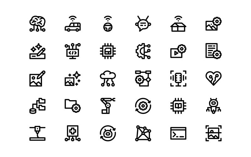 Ready to Use Line Style Artifical Intelligence Icon Set