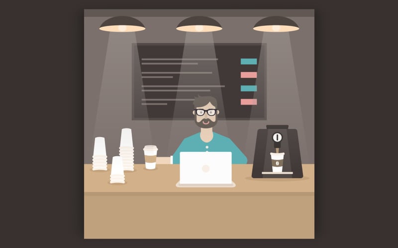 Mens die koffie drinkt. Vector illustratie