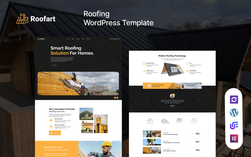 Roofart - Thème WordPress Elementor réactif pour entreprise de toiture
