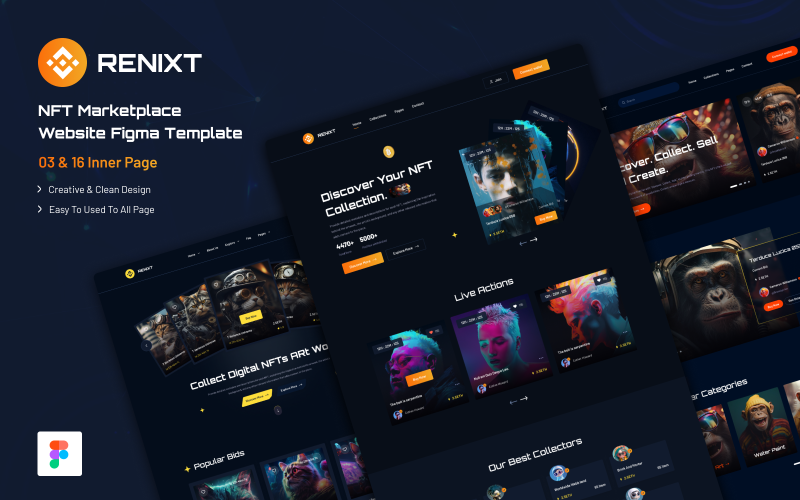 RENIXT NFT pazaryeri web sitesi figma şablonu