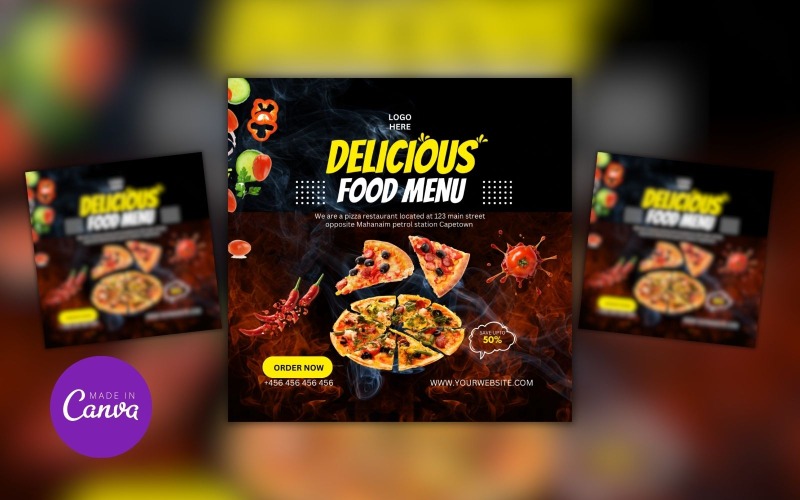 Modelo de design de menu de comida deliciosa de restaurante