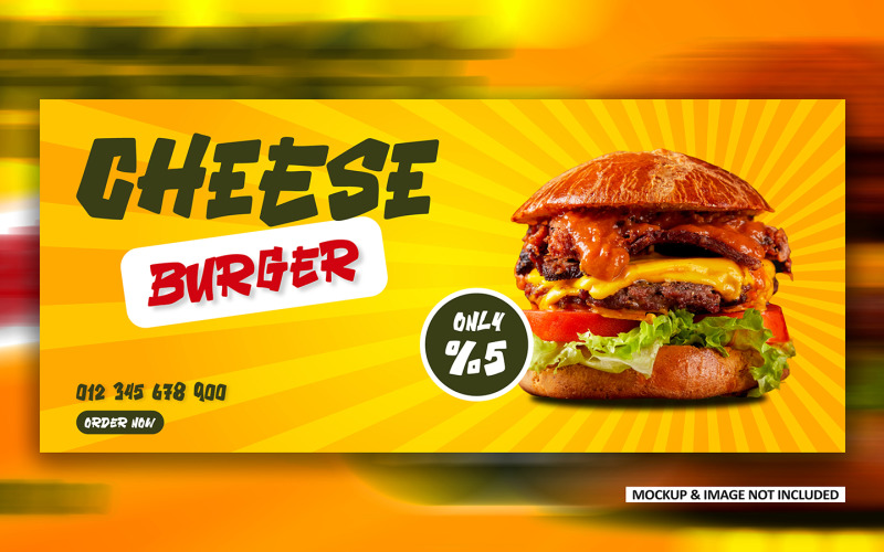 Peynirli Burger Fast Food Sosyal medya reklam kapağı banner tasarımı EPS şablonu