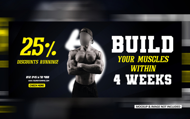 Costruisci i tuoi muscoli Modelli di banner di copertina vettoriale EPS per social media promozionali per palestra fitness