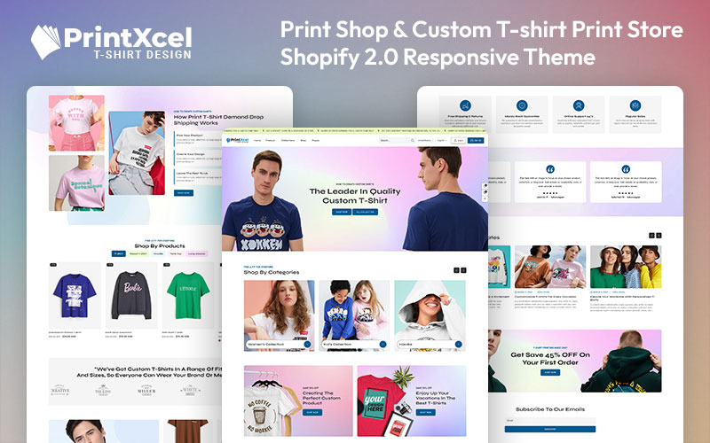 Printxcel - T 恤印刷时尚店多用途 Shopify 2.0 响应式主题