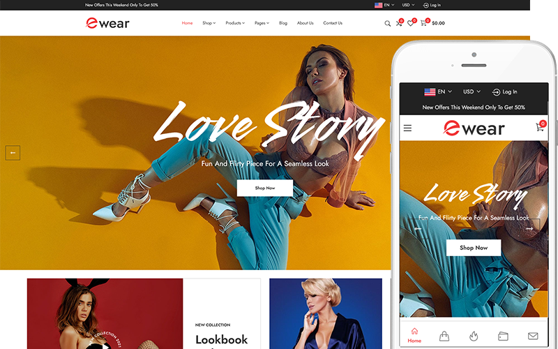 Ewear – spodní prádlo, plavky, oblečení na spaní WooCommerce téma WordPress