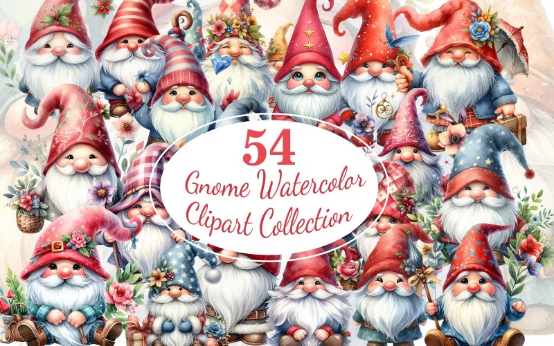 Roztomilý akvarel Gnome 54 kolekce klipartů PNG