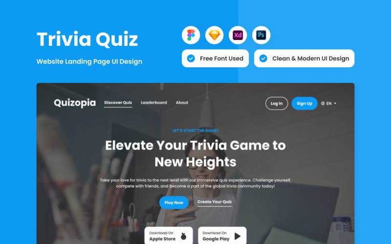 Quizopia — strona docelowa quizu ciekawostek V1