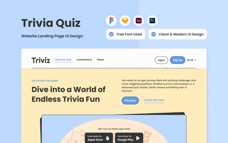 Triviz — strona docelowa quizu ciekawostek V1