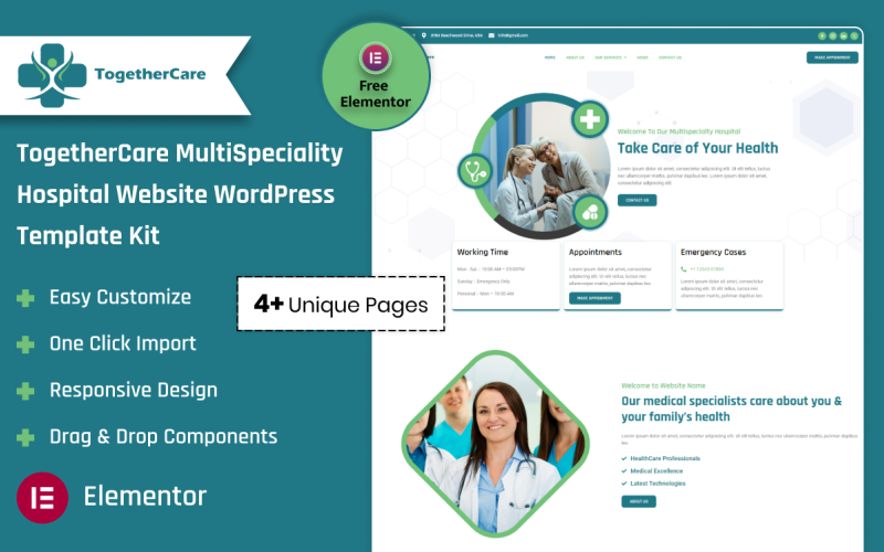 Birlikte Bakım Çok Uzmanlık Hastanesi WordPress Elementor Şablon Seti