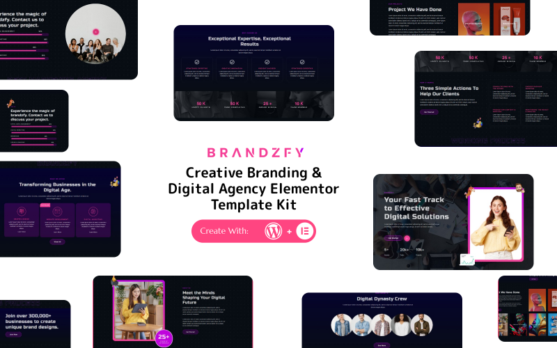 Brandzfy – набір шаблонів Elementor для креативного брендингу та цифрового агентства