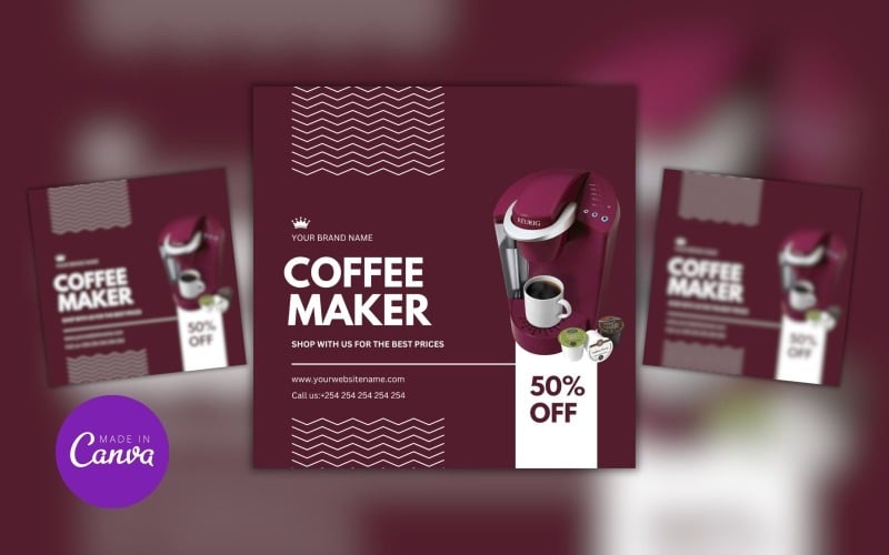 Modello di progettazione in tela per vendita scontata di macchinetta del caffè
