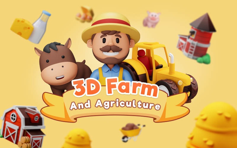 Farmy - Conjunto de ícones 3D de fazenda e agricultura