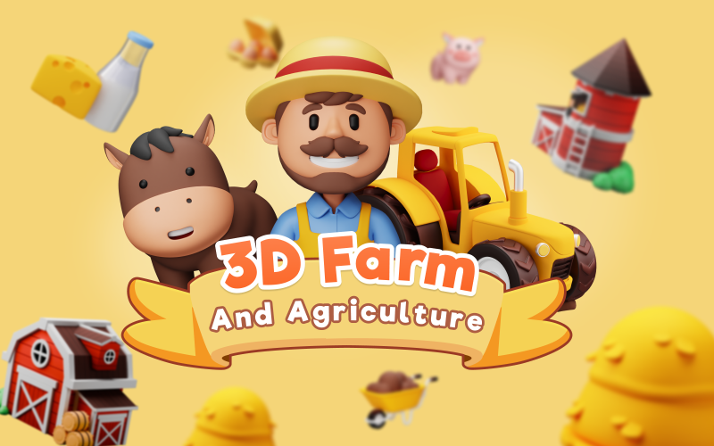 Farmy - Conjunto de ícones 3D de fazenda e agricultura