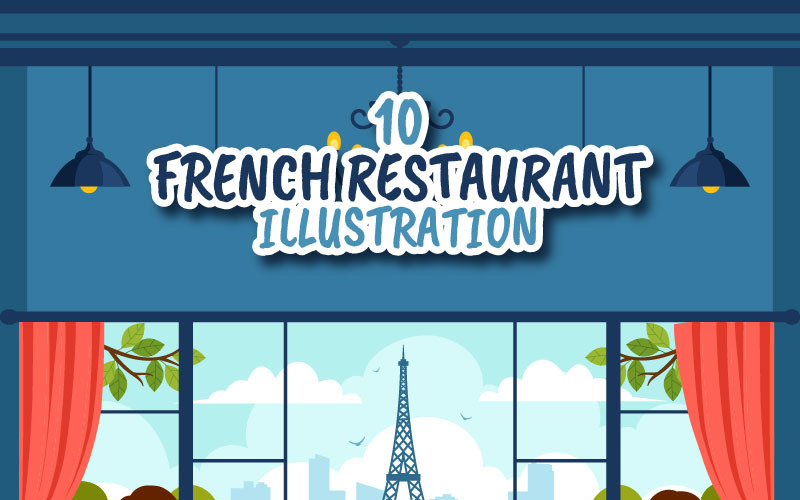10 Ilustración de restaurante de comida francesa