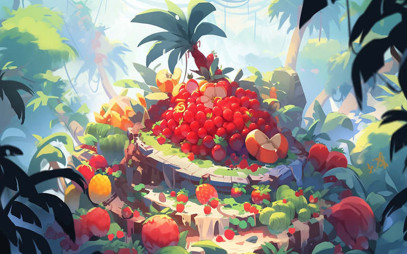 Colline de fruits dans la jungle_colline de fruits tropicaux avec paysage de fruits sky_tropical land_fruits
