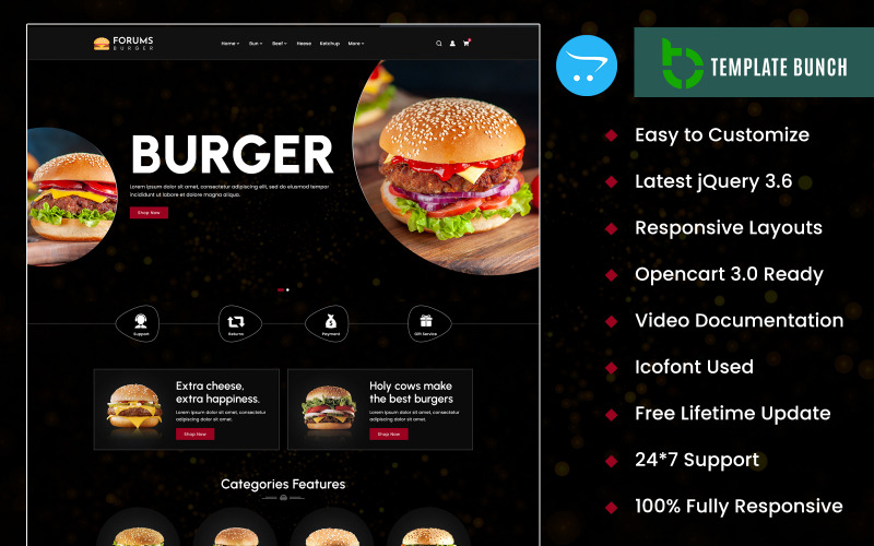 Forum Burger - Tema OpenCart reattivo per modello di sito Web e-commerce