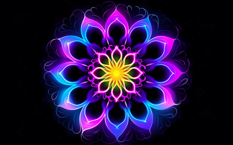 Neon ışıklı çiçek süsleme_neon süsleme_neon çiçek sanatı_neon mandala sanatı