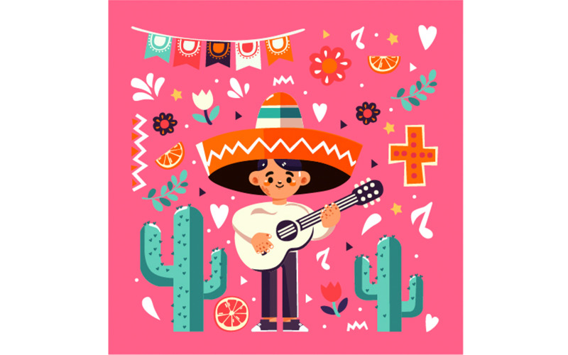 Niño tocando la guitarra Ilustración del Festival Cinco de Mayo