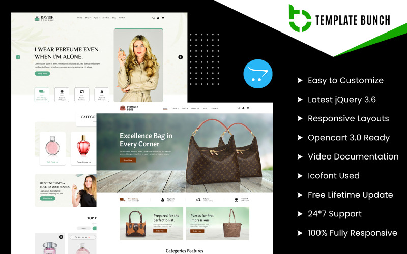 Ravish - Perfume and Begs - Адаптивна тема OpenCart для електронної комерції