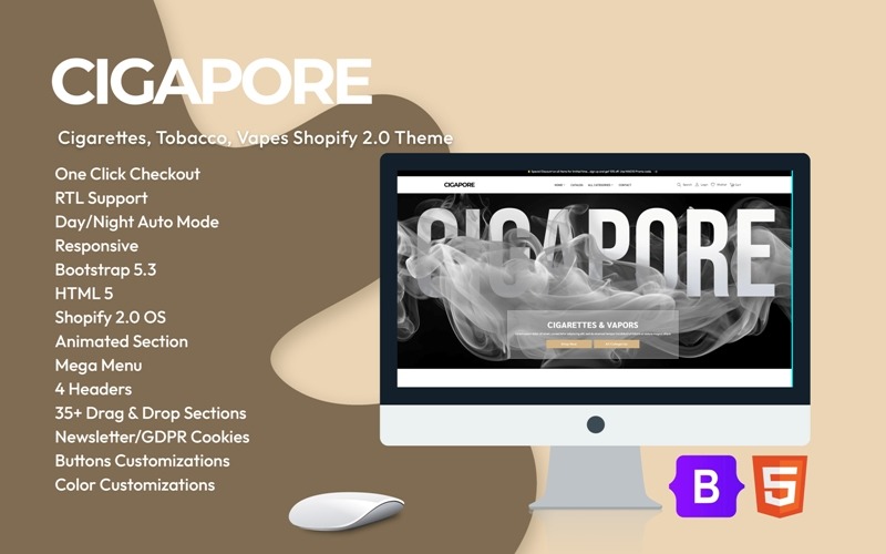 Cigapore - Сигареты, табак, вейпы Shopify 2.0 Тема