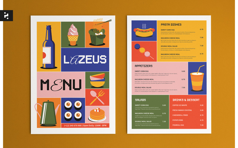 Modelo de menu de comida retrô colorido