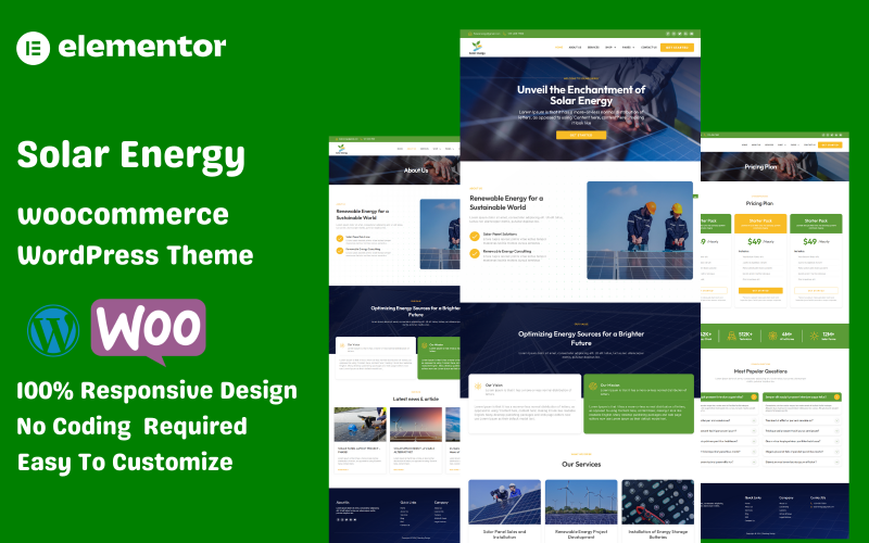 Motyw WordPress WooCommerce dotyczący energii słonecznej
