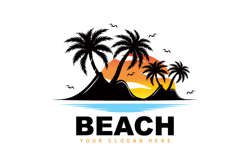 Diseño De Verano De Playa Con Logo De PalmeraV18