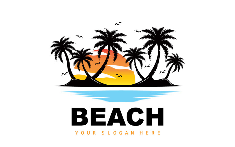 Diseño De Verano De Playa Con Logo De PalmeraV19