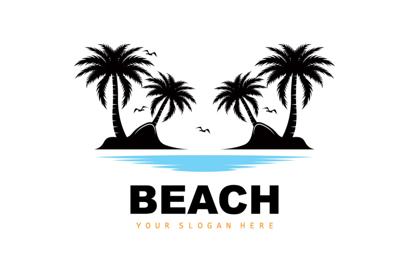 Diseño de verano de playa con logotipo de palmeraV15