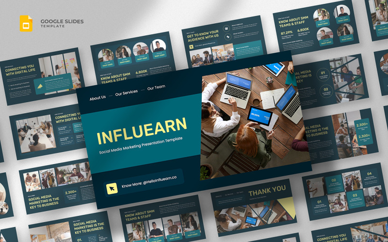 Influearn – Google Slides-Vorlage für Social-Media-Marketing