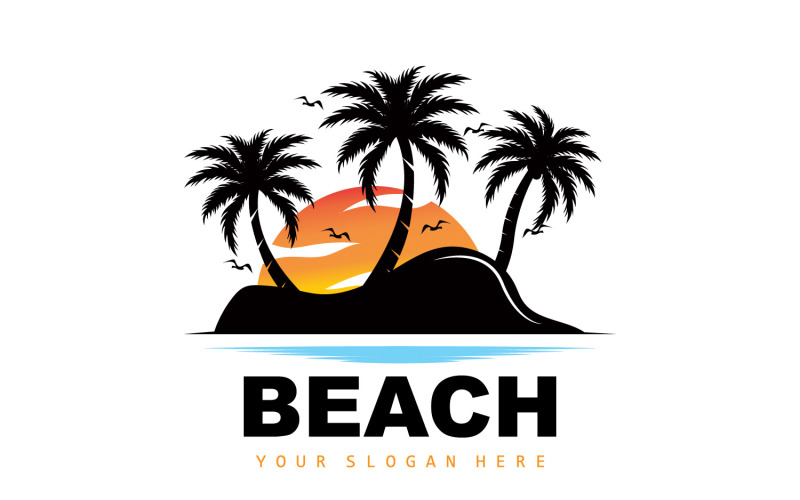Логотип пальмы на пляже, летний дизайнV21