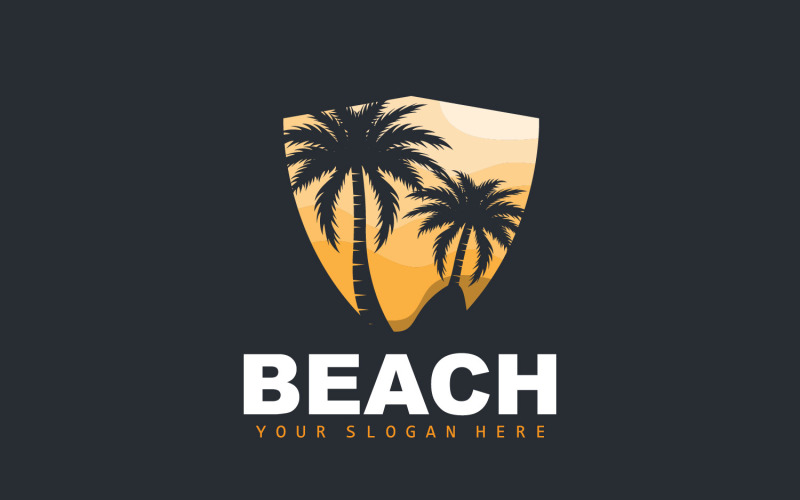 Логотип пальмы на пляже, летний дизайнV29