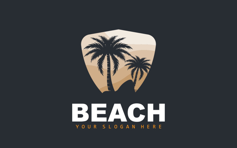 Логотип пальмы на пляже, летний дизайнV31