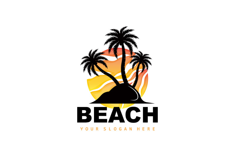Логотип пальмы на пляже, летний дизайнV7