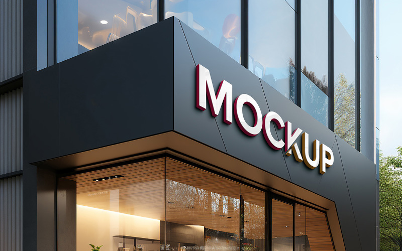 3D-Store-Vorderschild-Mockup-Fassade