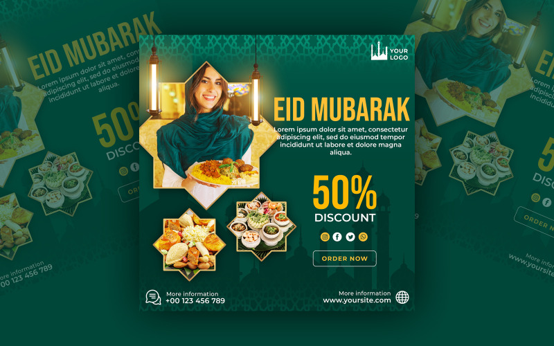 Modello di post sui social media di Eid Mubarak