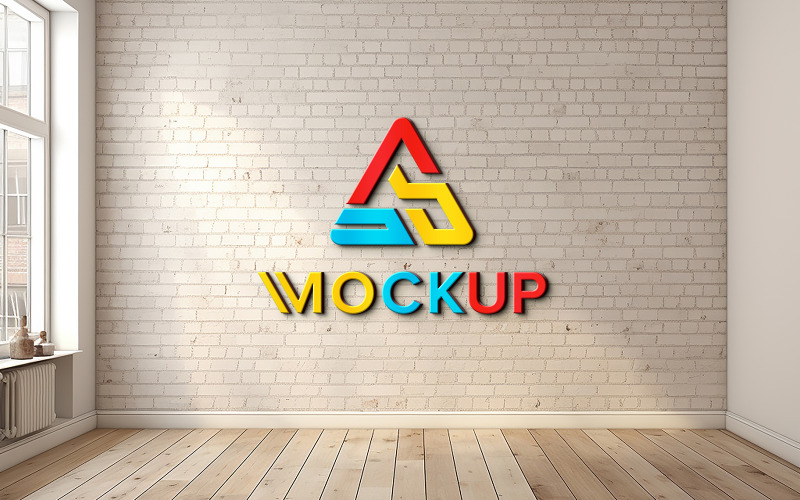3D-Logo-Attrappe für den Innenbereich auf einer Ziegelwand