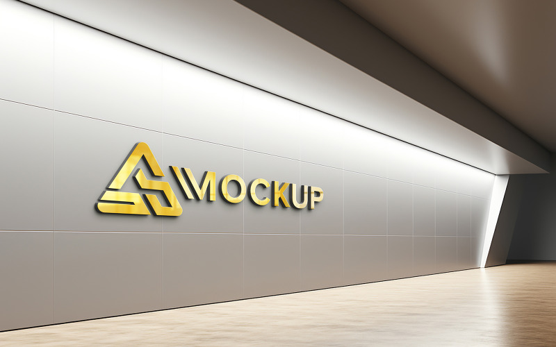 Mockup logo oro 3d sulla parete grigia dell'ufficio