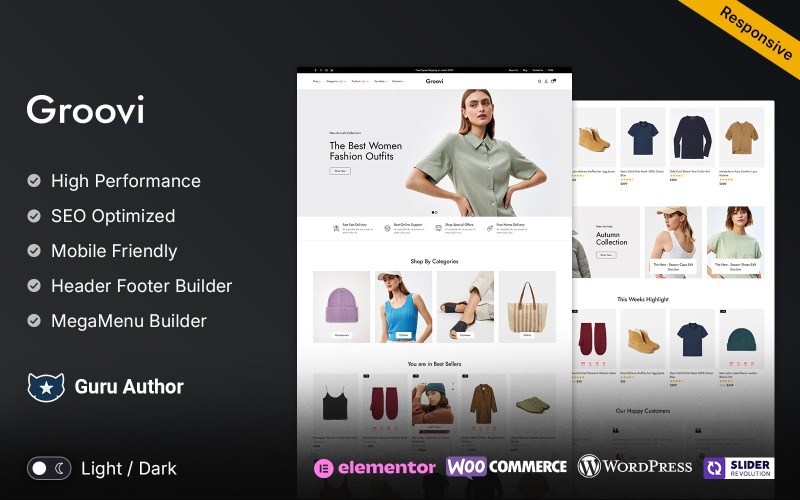 Groovi — тема Elementor WooCommerce для магазина модной одежды