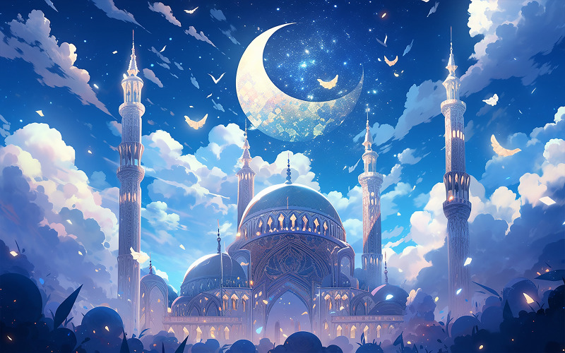 Мечеть з мінаретом_мечеть з мінаретом і місяцем