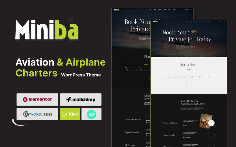 Miniba — тема WordPress для чартерных частных самолетов, авиации и полетов